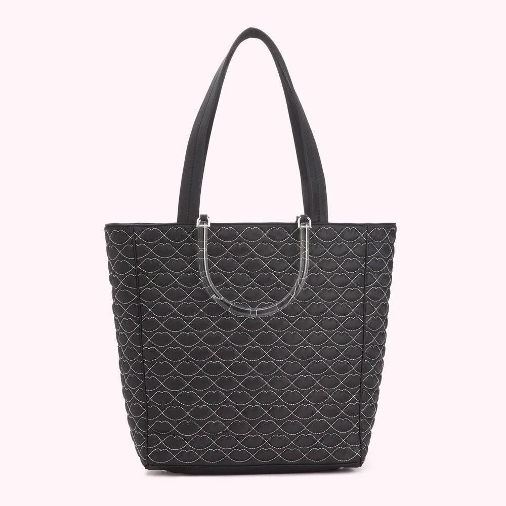 NWT LULU GUINNESS BLACK QUILTED LIPS LYRA TOTE BAG